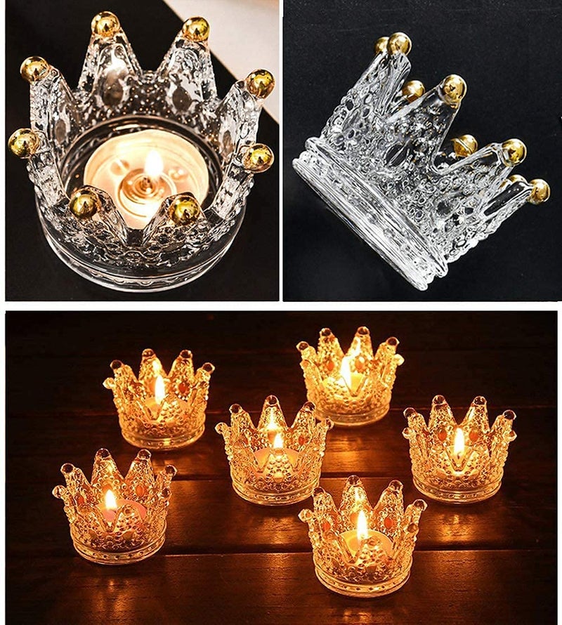 Vixdonos Crown Glass Tealight Candle Holder Set of 12 Votive Candle Holders for Wedding, Party and Home Decor (Gold Tips) - Image 2